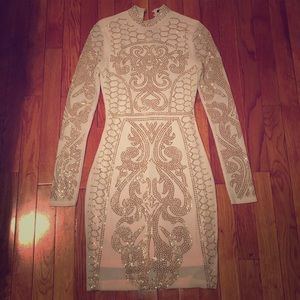 Long sleeve white & gold dress!
